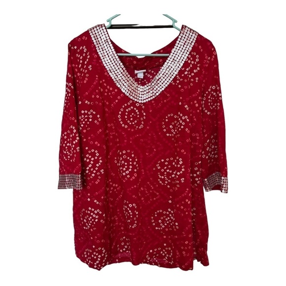 Calypso St Barth for Target Tunic Top Silver Sequin V neck 3/4‎ Sleeve Cotton L - Picture 1 of 7